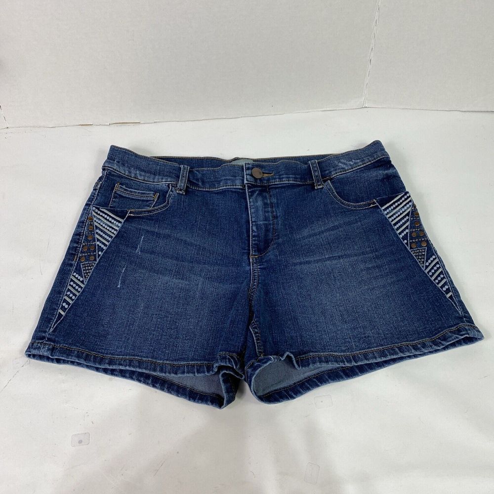 New‎ York & Company Booty Shorts Womens size 10 Blue Jean Distressed Denim Studs